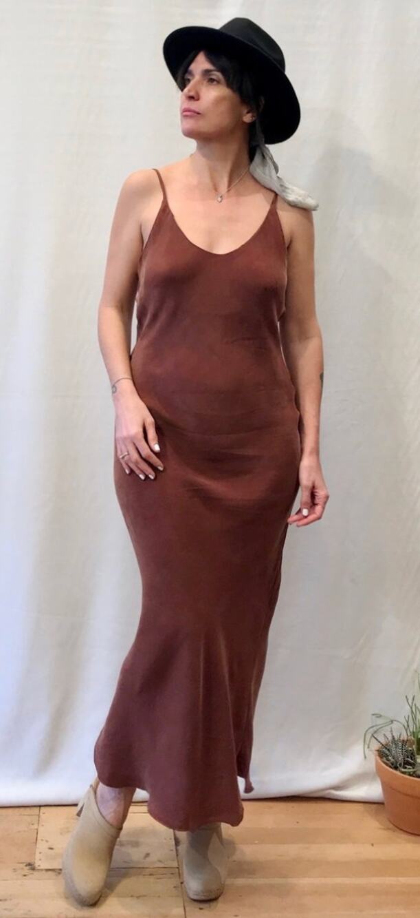 OZMA Anaise Slip Dress in Terracotta Adobe Brown Size Medium Maxi